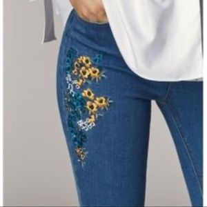 MASSIMO DUTTI Embroidered Boho Skinny Fit Jeans Size 6